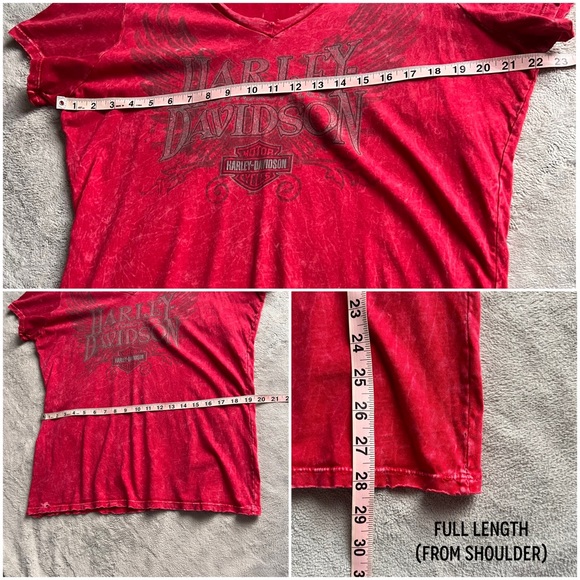 Harley-Davidson V-Neck Logo Wings Graphic T-Shirt Tee Acid Wash Distressed Red - Picture 16 of 16